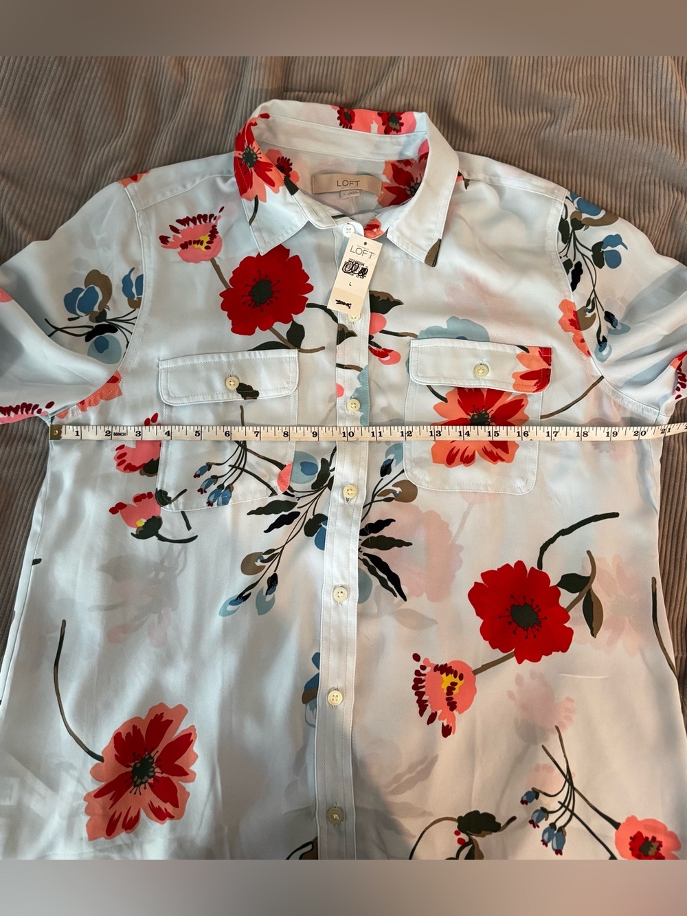 NWT LOFT Light Blue Floral Button-Up Blouse - Picture 3 of 7